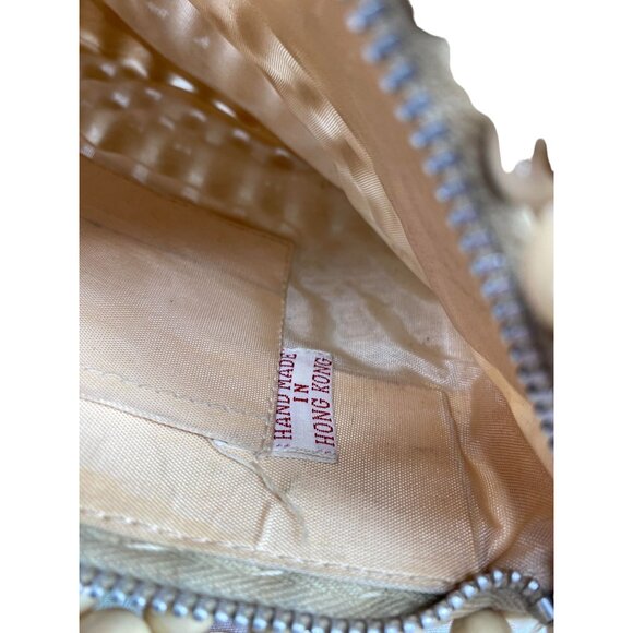 Vintage Handmade Beaded Handbag with Zipper Closure & Interior Pocket - Beige - Picture 4 of 10